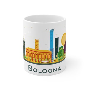 Bologna Italy Coffee Mug, Europe, Italian City Skyline, Modern Buildings & Landmarks, Architecture, Travel Gift, Souvenir, 11oz Ceramic
