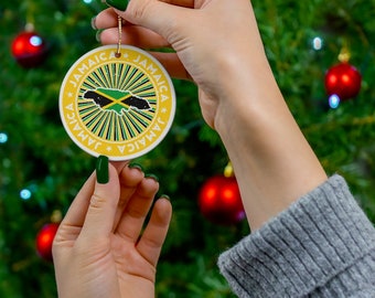 Jamaica Ceramic Christmas Ornament Vintage Style Print Jamaican Flag Map Porcelain Gift Holiday Decoration World Heritage Travel Themed