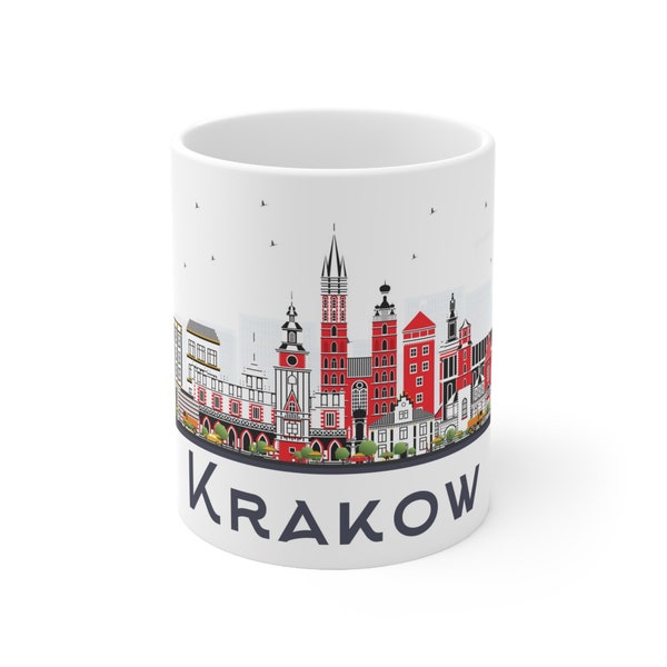 Krakow Poland Coffee Mug, Europe, Polish City Skyline, Modern Buildings & Landmarks, Architecture, Travel Gift, Souvenir, 11 oz Ceramic