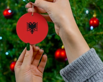 Albania Ceramic Ornament - Christmas Decor, Holiday Decorations, Albanian Flag Print, Red, Black, Europe, World Travel, Gift, Souvenir