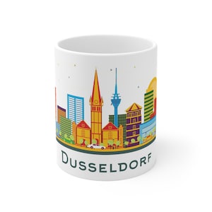 Tazza da caffè Dusseldorf Germania, Europa, Skyline della città tedesca, Edifici e monumenti moderni, Architettura, Regalo da viaggio, Souvenir, Ceramica da 11 once