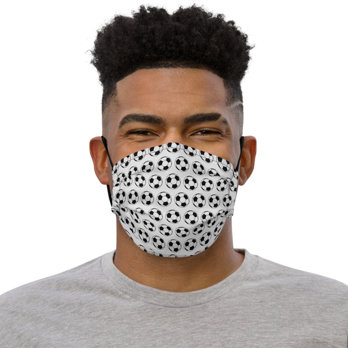 Soccer Ball Reusable Cloth Face Mask Black and Gray Football Etsy
