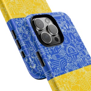 Ukraine Themed Phone Case - Ukraine Flag Inspired Colors with Abstract Design, Blue & Yellow - Protective Shell, Matte Finish, 3D Wrap Print