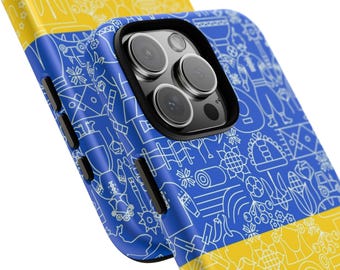 Ukraine Themed Phone Case - Ukraine Flag Inspired Colors with Abstract Design, Blue & Yellow - Protective Shell, Matte Finish, 3D Wrap Print