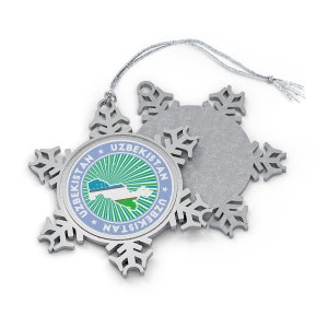 Usbekistan Weihnachtsverzierung - Schneeflocke Form - Usbekische Flagge Landkarte Umriss - Geschenk für Weltreisende, internationale Reisen, Souvenir