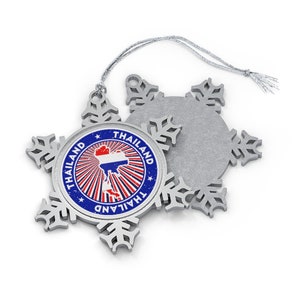 Thailand Christmas Ornament - Snowflake Shape - Thai Flag Country Outline - Gift for World Traveler, International Travel, Asia