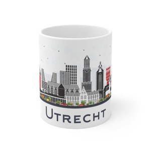 Utrecht Coffee Mug 11oz City Landmarks Skyline Netherlands Dutch World Travel Themed Gift Ceramic Mugs White Glossy Orca Coating