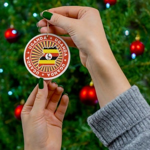 Uganda Christmas Ornament Ceramic Vintage Style Print Ugandan Flag Map Gift Holiday Decoration Porcelain Africa World Heritage Travel Themed