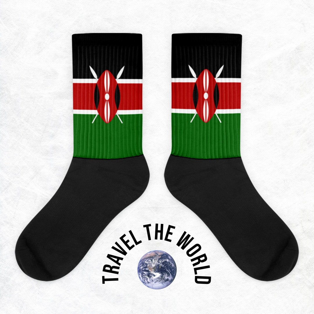 Kenya Socks Kenyan Flag Inspired Print, Crew Length, Ribbed, Cushioned