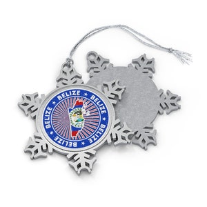 Belize Christmas Ornament - Snowflake Shape - Belizean Flag Country Outline - Gift for World Traveler, International Travel Lover