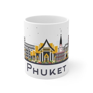 Phuket Thailand Coffee Mug, Asia, Thai City Skyline, Modern Buildings & Landmarks, Architecture, Travel Gift, Souvenir, 11oz Ceramic