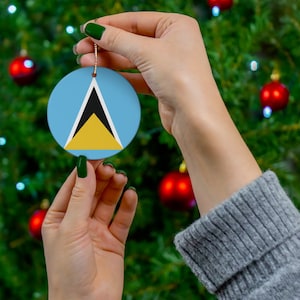 Saint Lucia Ceramic Ornament - Christmas Decor, Holiday Decorations, World Travel, Caribbean, St Lucian Flag Print, Gift, Souvenir