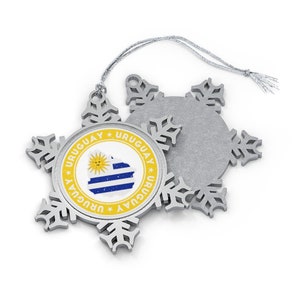 Uruguay Weihnachtsverzierung - Schneeflockenform - Uruguay-Flaggen-Landesumriss - Geschenk für Weltreisende, internationale Reise, Südamerika