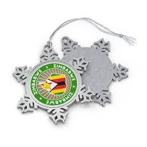 Zimbabwe Christmas Ornament - Snowflake Shape - Zimbabwean Flag Country Outline - Gift for World Traveler, Travel Lover, Africa