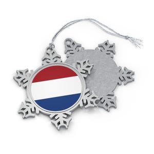 Netherlands Flag Snowflake Ornament - Souvenir Pewter Christmas Ornament with Unique Snowflake Design, World Travel Gift, Holiday Decor