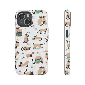 Siamese Cat Pattern Cell Phone Case Fun Cats Themed Print Design Pet Owner Cat Mom Gift Impact-Resistant Shell Matte Finish for Smartphone