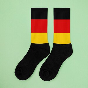 Germany German Flag Inspired Socks - Crew Length - Adult Unisex Men&#39;s Women&#39;s - Ribbed, Black Cushioned Bottom - Oktoberfest, Europe, Travel