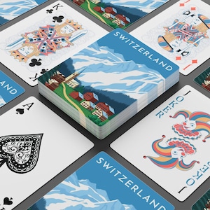 Baralho de cartas inspirado em viagens pela Suíça - Presente de viagem ou lembrança perfeito - Aventura suíça, desejo de viajar - Noite de jogos, pôquer