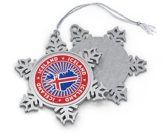 Adorno navideño de Islandia: copo de nieve de peltre, recuerdo de la bandera islandesa