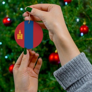 Mongolia Ceramic Ornament, Christmas Decor, Holiday Decoration, Mongolian Flag Print, Asia, World Travel, Gift, Souvenir