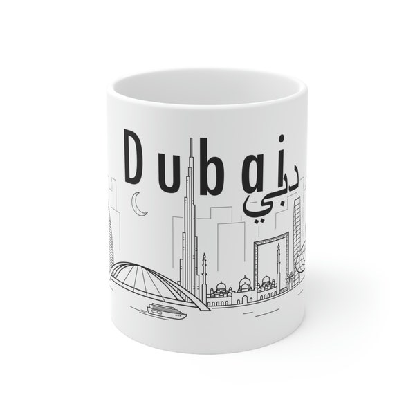 Dubai Coffee Mug 11oz - UAE, Middle East, Asia, United Arab Emirates Travel, City Skyline, Cityscape, Landmarks, Ceramic - Gift, Souvenir