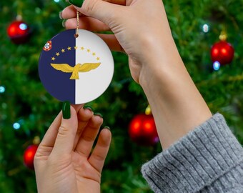 Adorno navideño con la bandera de las Azores: Impresión de cerámica de la isla portuguesa