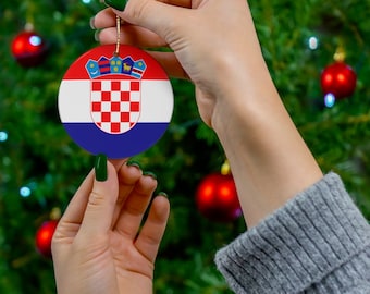 Croatia Ceramic Christmas Ornament Croatian Flag Inspired Round Porcelain Gift Holiday Decoration World Heritage Travel Lover Collection