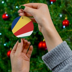 Seychelles Ceramic Christmas Ornament Seychellois Seselwa Flag Round Porcelain Gift Holiday Decoration Africa World Heritage Travel Themed