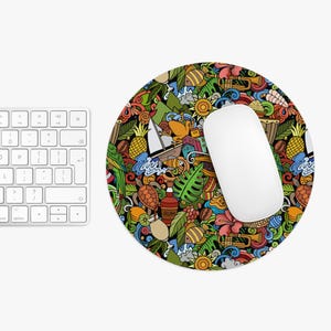 Puerto Rico Mouse Pad | Doodle Design Cultural Symbols, Desk Accessory, Office Gift, Unique Design, Computer Mat, Work Space Decor