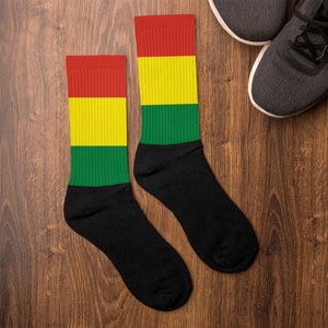 Bolivia Socks - Bolivian Flag Inspired Sublimation Print, Adult Unisex, Crew Length, Cushioned Bottom, Gift for World Traveler, Red, Yellow