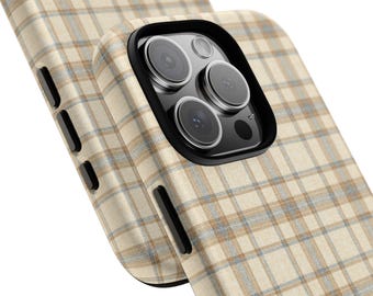 Beige Plaid Phone Case: Dual Layer Protective Shell