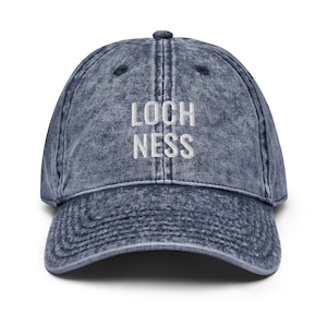 Loch Ness Hat - Embroidered Cotton Twill Denim Style Baseball Cap, Adjustable Strap - Scotland, Nessie, United Kingdom, Lake, Gift