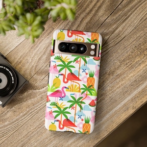 Tropical Flamingo Pattern Phone Case | Palm Trees, Pineapple, Watermelon