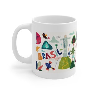 Rio de Janeiro Ceramic Mug 11oz  Brazil City Symbols Landmarks Cristo Brasil Brazilian World Travel Themed Gift Coffee Mugs White Glossy