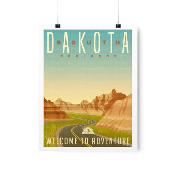 South Dakota Travel Poster - Premium Matte Vertical Print - Retro State Print, 11" x 14" - Badlands, Rock Formations - USA, State, Matte