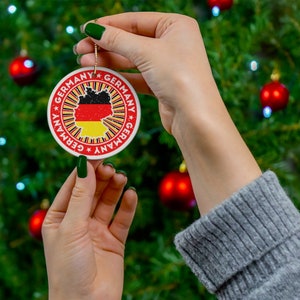 Germany Ceramic Christmas Ornament Vintage Style Print German Flag Map Porcelain Gift Holiday Decoration World Heritage Travel Themed