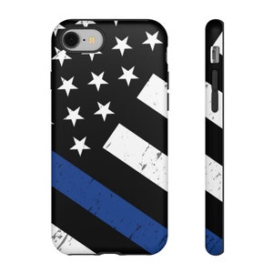 Police Cell Phone Case Thin Blue Line American Flag Inspired Design Policeman Officer Law Enforcement Gift, Matte Finish, for Smartphones