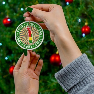 Togo Christmas Ornament Gift Ceramic Togolese Vintage Style Print Flag Map Holiday Decoration Africa World Heritage Travel Themed
