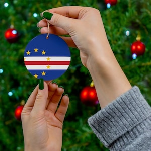 Cape Verde Ceramic Christmas Ornament Cabo Verdean Flag Inspired Porcelain Gift Holiday Decoration Africa World Heritage Travel Themed