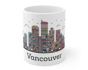 Vancouver Coffee Mug 11oz - British Columbia, Canada, Travel, City Skyline, Cityscape, Landmarks, Multicolor, Ceramic - Gift, Souvenir