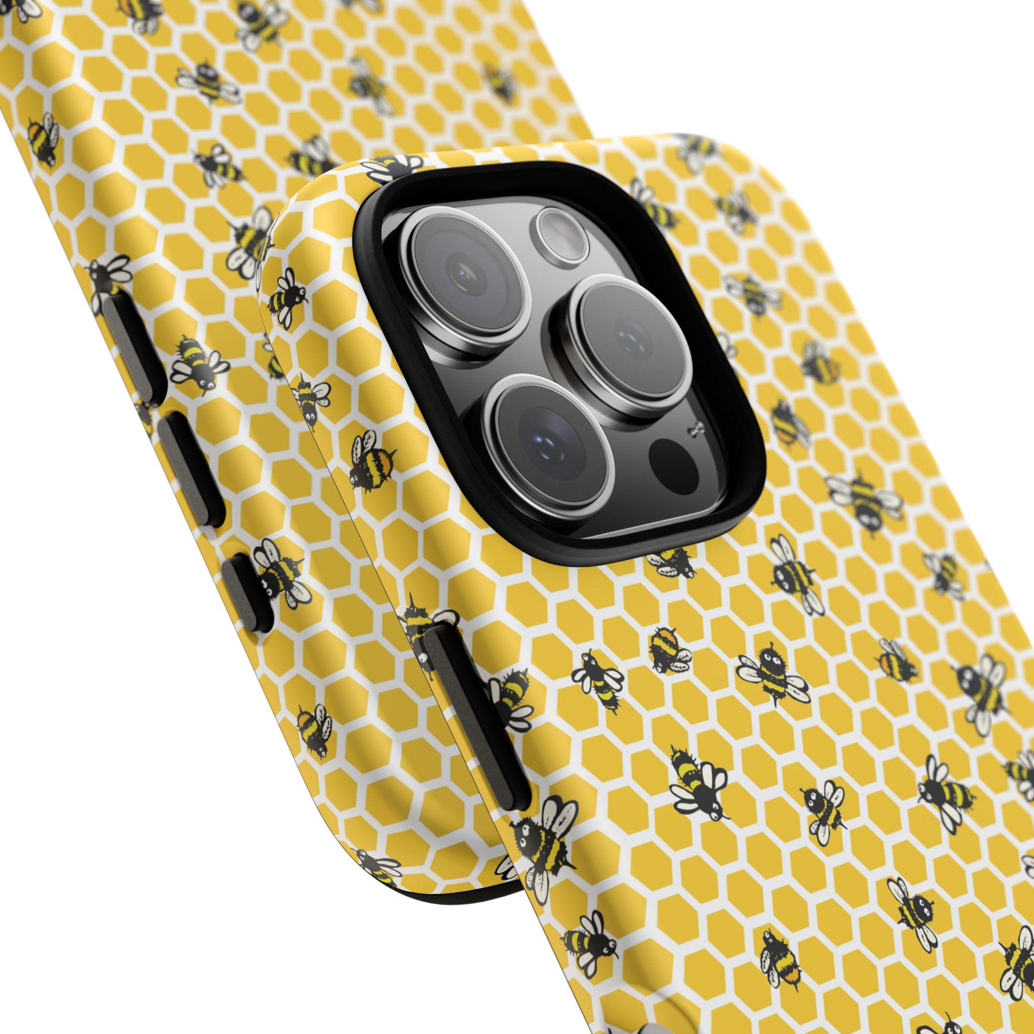 Honeycomb Bee Phone Case - Yellow, Black & White Cottagecore