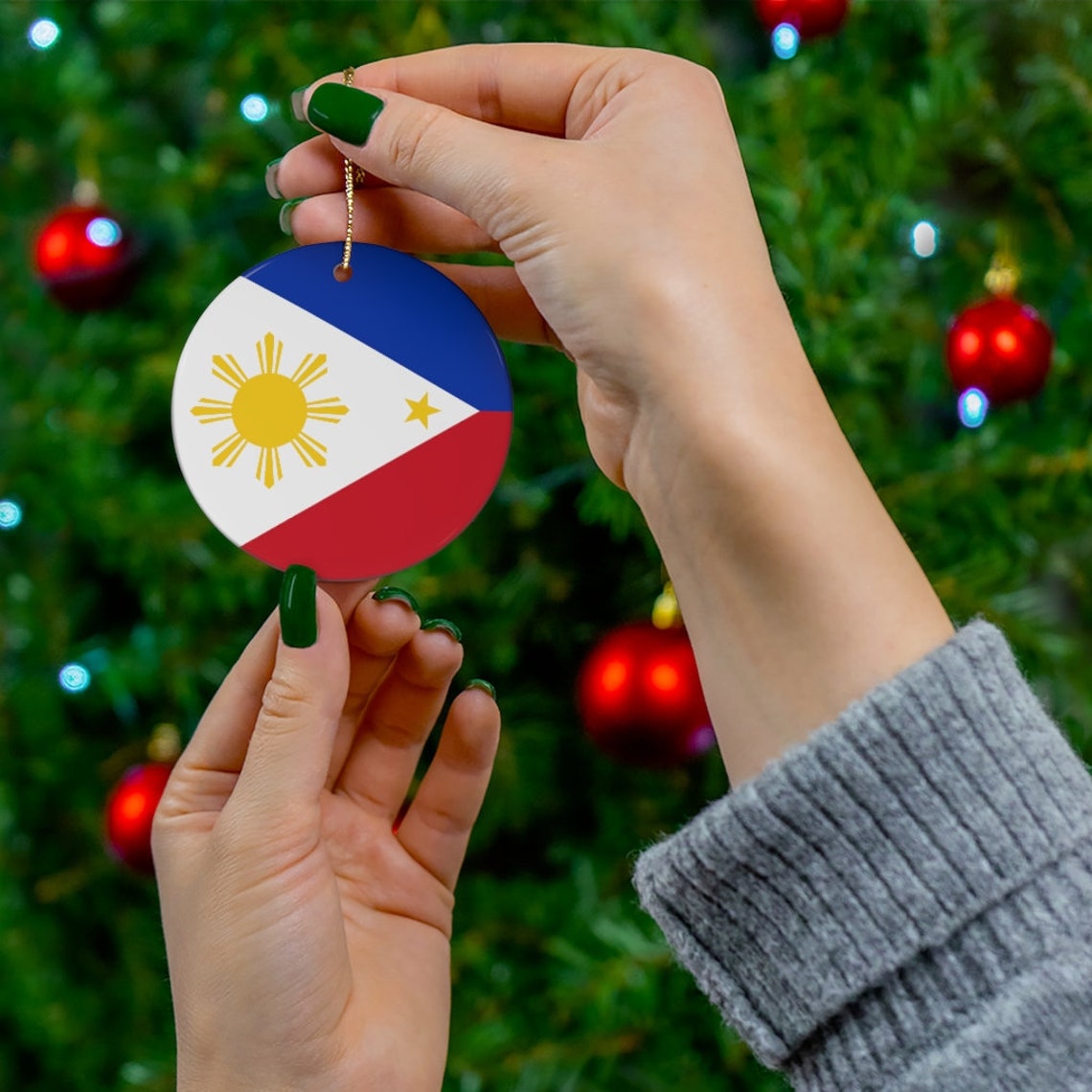 Philippines Ceramic Christmas Ornament Filipino Flag Inspired  Etsy