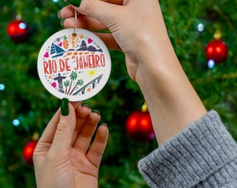 リオデジャネイロの陶器製クリスマスオーナメント、ヴィンテージトラベルプリント