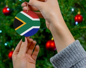 Afrique du Sud Ornement de Noël Céramique Drapeau sud-africain Inspiré Porcelaine Cadeau Décoration de vacances Patrimoine mondial Voyage Thème