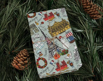 Christmas in Paris Wrapping Paper – Parisian Landmarks, Matte Finish