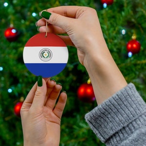Paraguay Ceramic Christmas Ornament Paraguayan Flag Inspired Porcelain Gift Holiday Decoration South America World Heritage Travel Themed