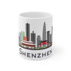 Taza de café Shenzhen China - Cerámica de 11 oz - Horizonte de la ciudad china, edificios modernos, monumentos, arquitectura, viajes por Asia, regalo, recuerdo