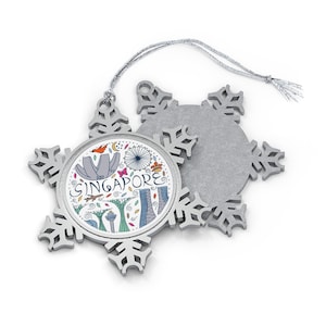 Singapore Christmas Ornament - Snowflake Shape, Singaporean City Skyline Landmarks - Gift for World Traveler, International Travel, Souvenir