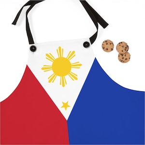 Philippines Filipino Flag Inspired Printed Polyester Twill Apron - Adult Unisex Men&#39;s Women&#39;s - Red, Blue, White - Cookout Kitchen