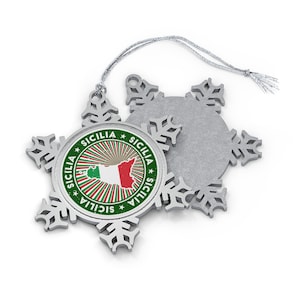 Sizilien Weihnachtsschmuck, Schneeflocke, Sicilia, Karte der sizilianischen Insel, Italienische Flagge, Vintager Druck, Geschenk Weltreisender, Italien Souvenir